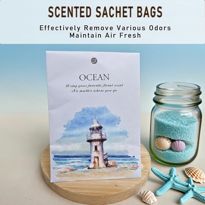 DMDGYNL Ocean Scented Sachet Bags - 12 Pack Home & Car Freshener, Odor Eliminator for Closets, Rooms, Drawers, Wardrobes, Toilets, Long - Lasting 360 - Day Fragrance