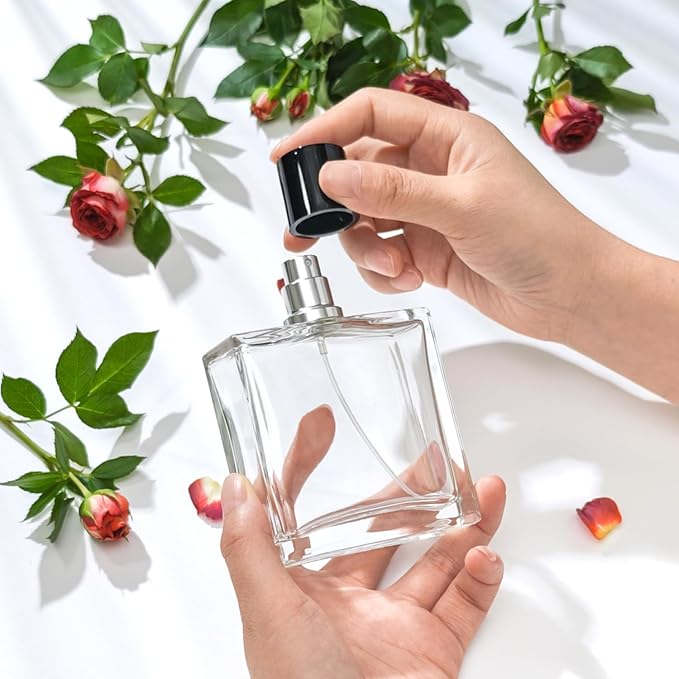 Yerpkefey 100ml/3.4 Oz Glass Spray Bottle Perfume Atomizer,Empty Refillable Perfume Spray Bottle with 3 Kinds of Dispenser (A4)