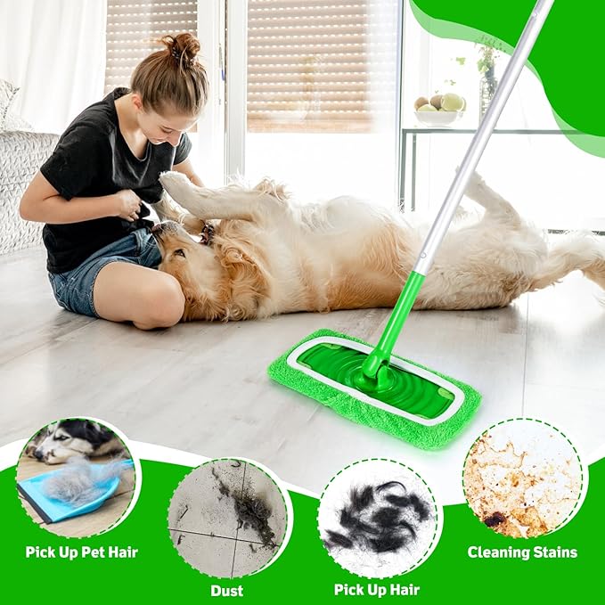 ZEHRAI 6 Pack Reusable Microfiber Mop Pads Compatible with Swiffer Sweeper Mop, Dry Sweeping Cloths & Wet Mopping Cloths, Washable Wet Pads Refill for Hardwood Surface Floor Cleaning