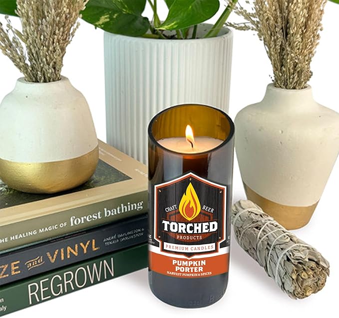 Torched Beer Scented Candles | Natural Soy Wax Candle | Pumpkin Porter Scent 8 oz | Makes a Great Gift for Men, Beer Lovers, and Collectors | Bar Man-Cave Decor and Accessories