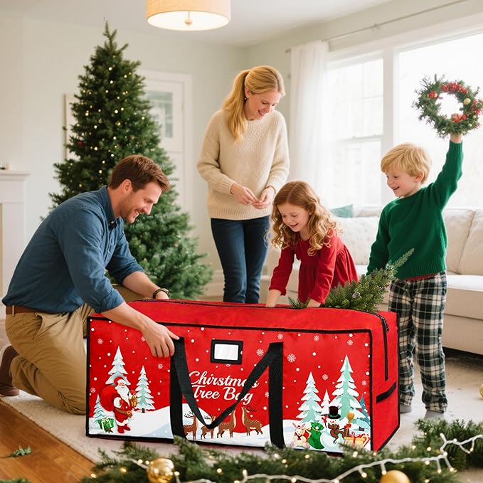 Christmas Tree Storage Bag, Fits Up 7.5 Ft Christmas Tree Durable 600D Oxford Holiday Storage Container with Wide Opening Dual Zippers (Reindeer)