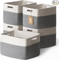 5 Pack Woven Storage Baskets for Shelves, Decorative Basket Closet Organizer Storage Bins for Clothes, Books, Pantry, Bathroom – Cotton Rope Shelf Baskets for Organizing and Decor, Gray & White