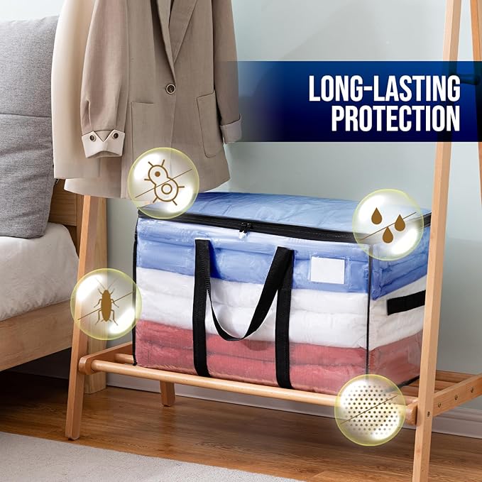 TAILI Extra Large Moving Bags, 8 Pack Clear Heavy Duty Totes for Storage with Visible Window, Wrap Around Handles, Storage Bags for Space Saving, Alternative to Moving Boxes
