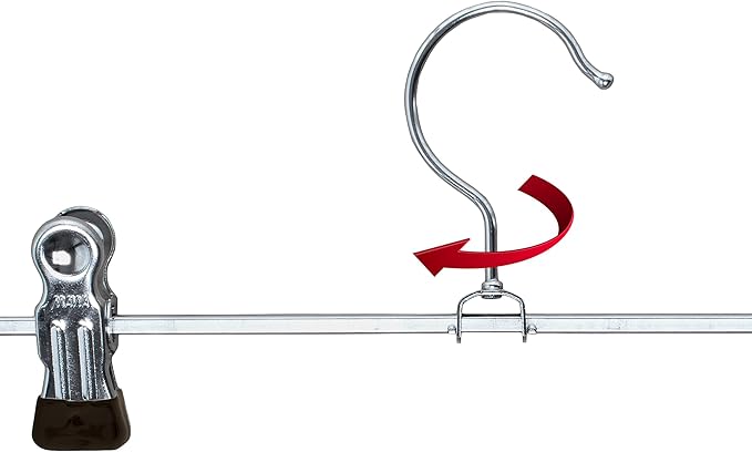Mawa by Reston Lloyd Non-Slip Space-Saving Clothes Hanger For Pants & Skirts with Two Clips, Style K/40D, Set of 10, 15 3/4"L, Black
