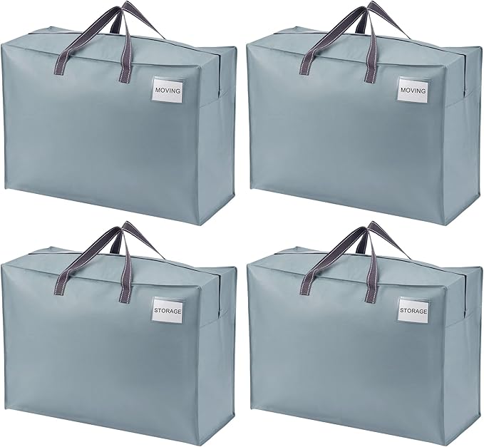 VENO 4 Pack Moving Bags, Christmas Storage Containers, Storage Totes, Zipper On Top, Sturdy, Storage Bags for Camping, Clothes, Bedding, Comforters, Pillows (27 Gallon Light Blue, 4 Pack)