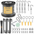 MSLANE 1/8" Black Wire Rope Kit 100FT 304 Stainless Steel Vinyl Coated with M5 Turnbuckles, 7x7 Strand Core Aircraft Cable for String Light, Picture Hanging, Clothesline, Curtain, and Plant Trellis