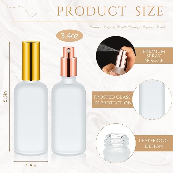 Roshtia 30 Pcs 3.4 oz/ 100 ml Gold, Silver, Rose Gold Glass Spray Bottle Refillable Perfume Atomizer Clear Decorative Empty Bottles with Fine Mist Sprayer Pump for Face Body Travel