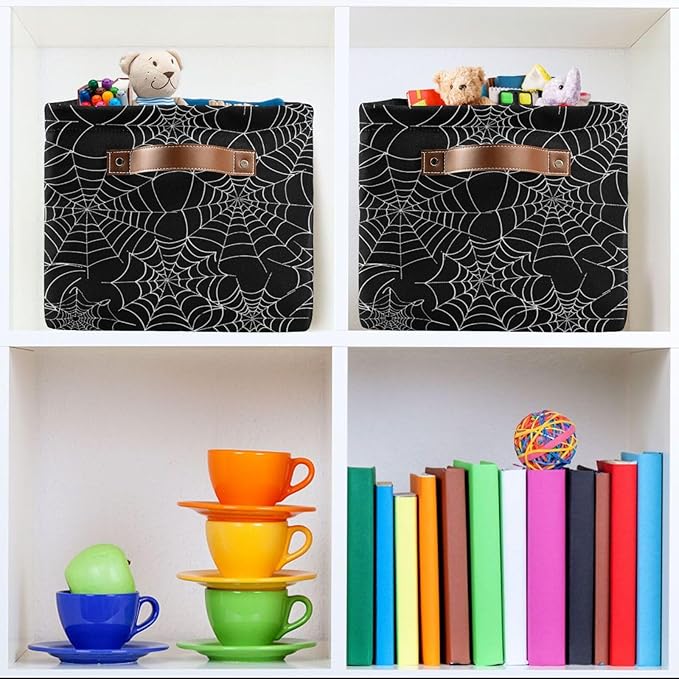 ALAZA Spider Web Black Halloween Foldable Storage Box Storage Basket Organizer Bins with Handles for Shelf Closet Living Room Bedroom Home Office 2 Pack