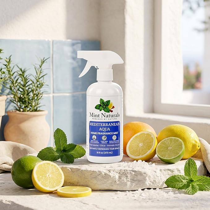 Natural Mediterranean Aqua Room Spray & Odor Eliminator – Fresh Marine Citrus Fragrance Mist That Helps Refresh Indoor Air, 16 oz – Made in USA by Mint Naturals