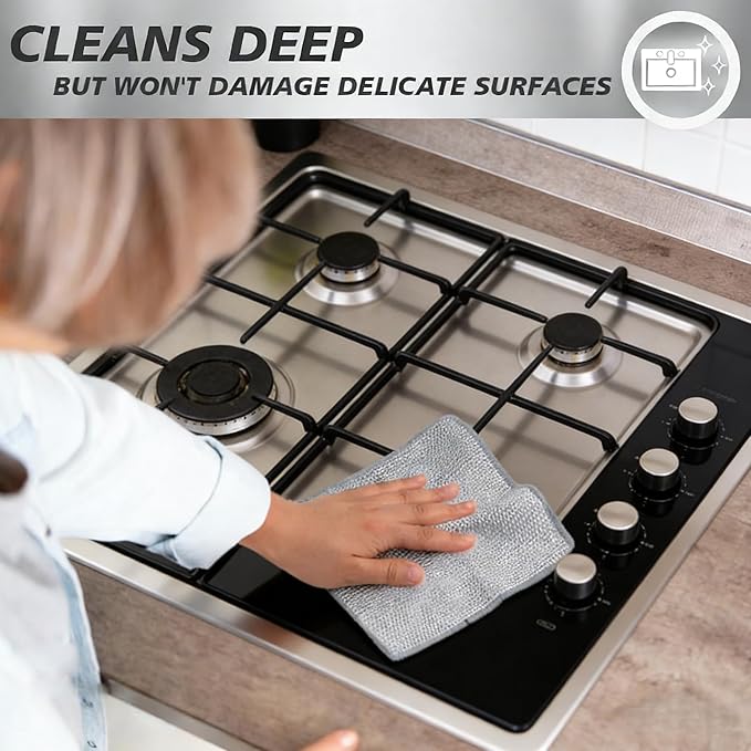 Set Non-Scratch Steel Wool Dishcloth - Multi Purpose Wire Dishwashing Rags Kitchen Towels and Dishcloths Sets Durable Cleaning Pads Bathroom Home Essentials Cleaning Supplies Tools (10)