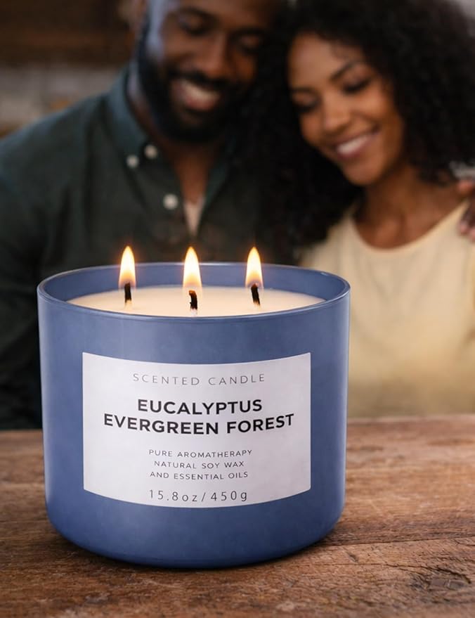 Eucalyptus Evergreen Forest 3-Wick Soy Candle, 15.8 oz | Winter Pine, Balsam Fir & Evergreen Scented Candle | Woodsy Aromatherapy Candle for Home | Clean Burn, Long-Lasting