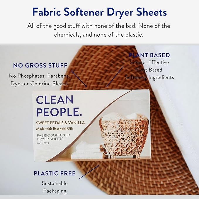 The Clean People Fabric Softener Sheets - Dryer Sheets - Softens & Removes Static Cling - Vegan Laundry Softener, Essential Oils - Sweet Petals & Vanilla 240 Pack