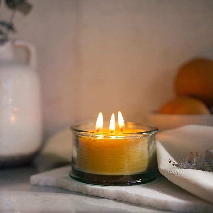 Bluecorn Beeswax 3-Wick Candle, 100% Pure Bees Wax, Eucalyptus & Orange Essential Oils Candle Wax, Soy Free, Clean Burning, Long Lasting, Gifts for Women & Men, Christmas Gifts, American Made, 10 Oz