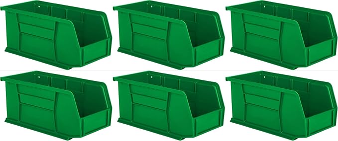 Hudson Exchange 11" x 5-1/2" x 5" (6 Pack) Plastic Stackable Storage Bin and Hanging Container, Green