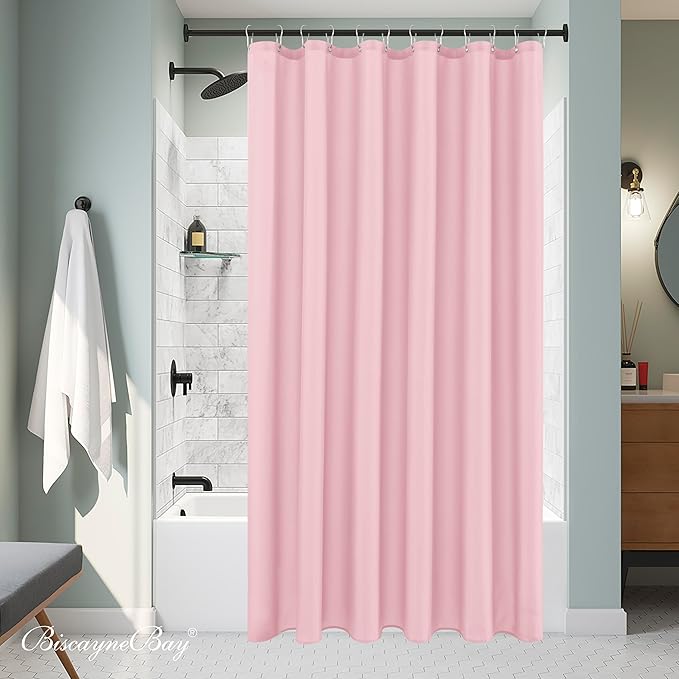 Biscaynebay Hotel Quality Fabric Shower Curtain Extra Long Liners 72" Width by 84" Length, Pink Water Resistant Bathroom Curtains Rust Resistant Grommets & Weighted Bottom Hem Machine Washable