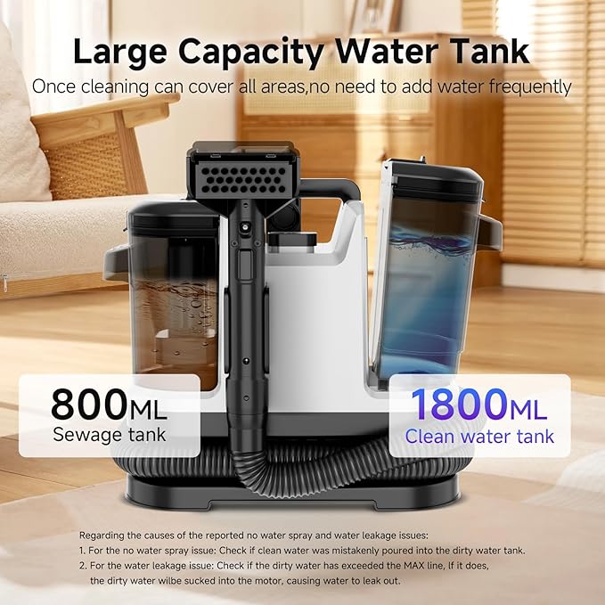 Vaconly Portable Spot Cleaner Machine for Carpet and Upholstery - 18Kpa Carpet Cleaner with Dual BrushHeads, Easy Move, Cleaning Machine for Furniture, Couch, Stairs, Car and Pet Stain, White