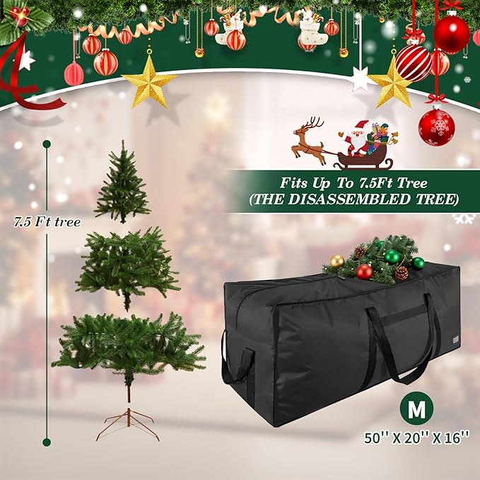 7.5 ft Christmas Tree Storage Bag, Heavy Duty Christmas Tree Bag with Reinforced Handles and Dual Zippers Wide Opening, Large Capacity fits for Artificial Christmas Tree (Black, 7.5 ft)
