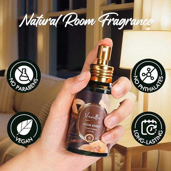 Vanilla Room Spray 2 Pack, 3.4oz/100ml Each – Long-Lasting Air Freshener & Odor Eliminator for Home, Bathroom, Bedroom & Office, Concentrated Room Spray