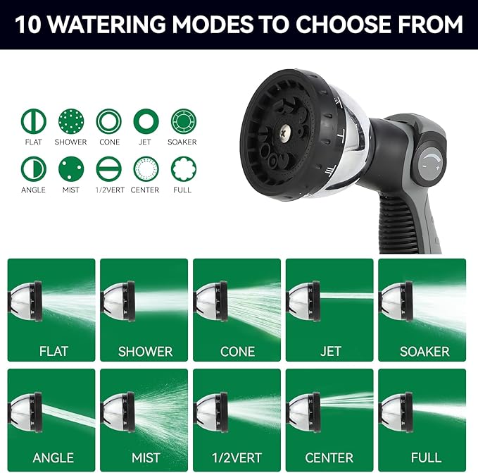 AnyEasy Garden Water Hose Nozzle Metal Heavy Duty Sprayer Thumb Control with 10 Spray Modes Suitable for Watering Plants, Iawn and Garden, Car Washing, Cleaning, Showering Pets and Outdoor Fun, Gray