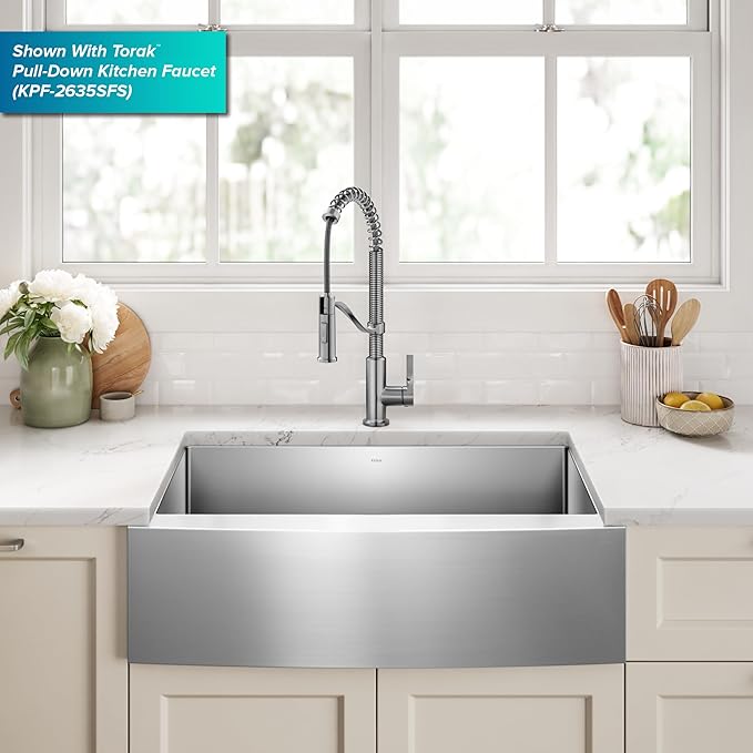 Kraus KHF200-33 Standart PRO Stainless Steel Sink 33 inch Farmhouse Apron Single Bowl 16 gauge