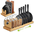 VKDDM Pots and Pans Organizer for under Cabinet - Expandable Bamboo Pot Lid Organizer, Bakeware and Cutting Board Organizers, Drawer Pot Lid Holder Rack for Kitchen Organizers and Storage