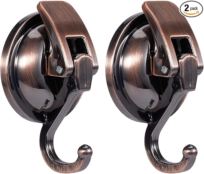 Suction Cup Hooks for Shower, Bathroom, Kitchen, Glass Door, Mirror, Tile – Loofah, Towel, Coat, Bath Robe Hook Holder for Hanging – Waterproof Wreath Hanger (2, Red Bronze)