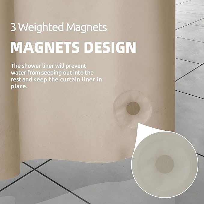 Titanker Shower Curtain Liner 72x72 Tan Shower Liner Lightweight PEVA Shower Curtains for Bathroom, Waterproof Shower Liner with Magnets and Rustproof Grommet Holes