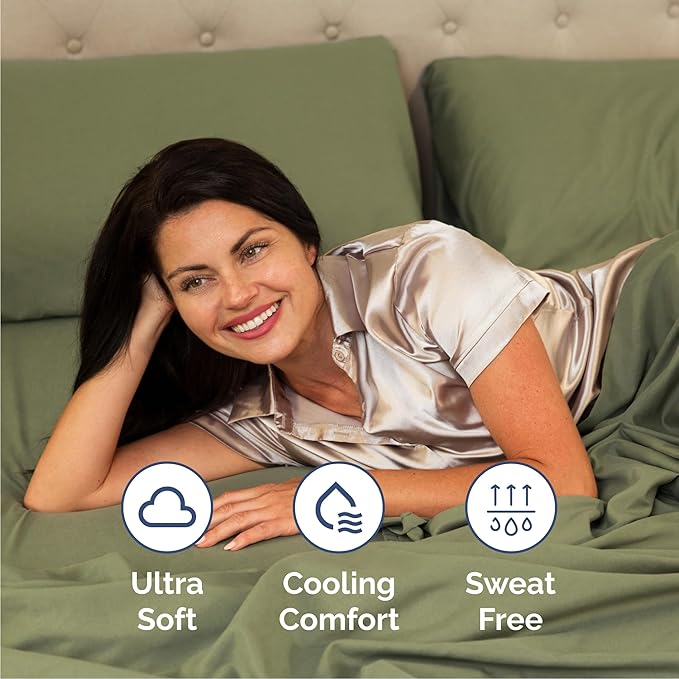 Cal King 6 Piece Sheet Set - Comfy Breathable & Cooling - Soft Hotel Luxury Bedding Set with 8-16 Inch Deep Pockets - 1 Flat & 1 Fitted Sheet & 4 Pillowcases - Wrinkle Free & Easy Care - Sage Green