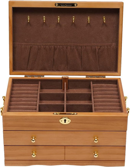 3-Layer Jewelry Box Organizer with Lock and Hooks, Wooden Jewelry Boxes Holder with 2 Drawers,Jewelry Storage & Organizers for Rings, Earrings, Bracelets, Necklaces,Christmas New Year Gifts