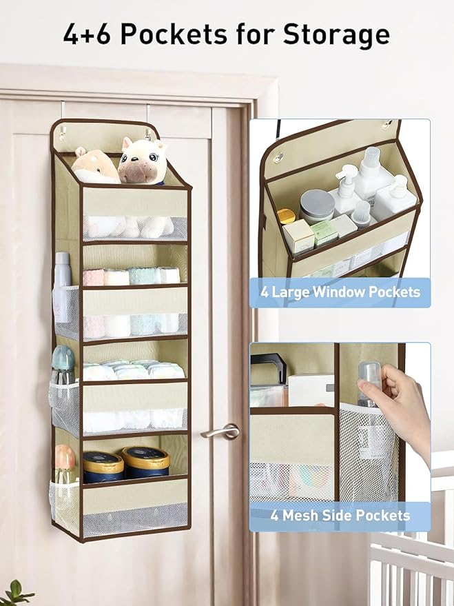 Yecaye 2 Pack Over the Door Organizer, 35.2lbs Load Toy Stuffed Animal Storage, Swing-proof Hanging Bathroom Organizers and Storage for Nursery Newborn Baby Essential Stuff Dorm Room Essentials Beige