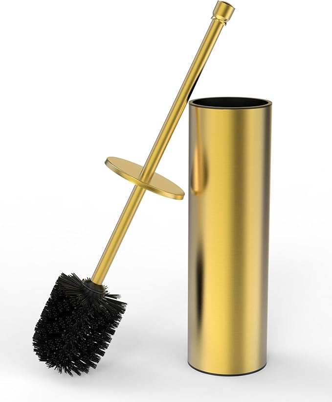 WZKALY Toilet Brush and Holder Set, Toilet Bowl Brush for Bathroom with Long Handle, Stainless Steel Toilet Cleaner Brush with Durable Scrubbing Bristles,Splash-Prooft (Brushed Gold)