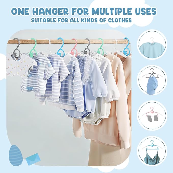 30 Pack Kids Hangers for Nursery Closet, Adjustable Non-Slip Toddler Baby Hangers with Windproof Buckle, 11-14" Infant Child Plastic Clothes Pant Hanger for Boys Girls Newborn Adult, Multi