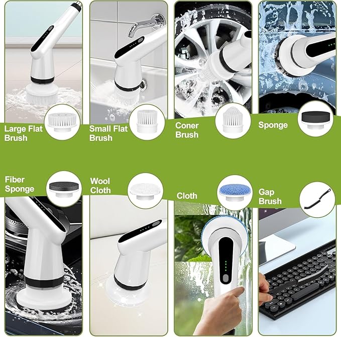 WKY-Electric Spin Scrubber - Upgraded 10-in-1 IPX7 Waterproof Shower Scrubber, Retractable Handle & 2-Speed for Toilet, Bathroom, Bathtub, Tile Floors