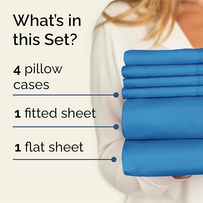 King 6 Piece Sheet Set - Comfy Breathable & Cooling - Ultra-Soft Hotel Luxury Bedding Set with 8-16 Inch Deep Pockets - 1 Flat & 1 Fitted Sheet & 4 Pillowcases - Wrinkle Free & Easy Care - Denim Blue