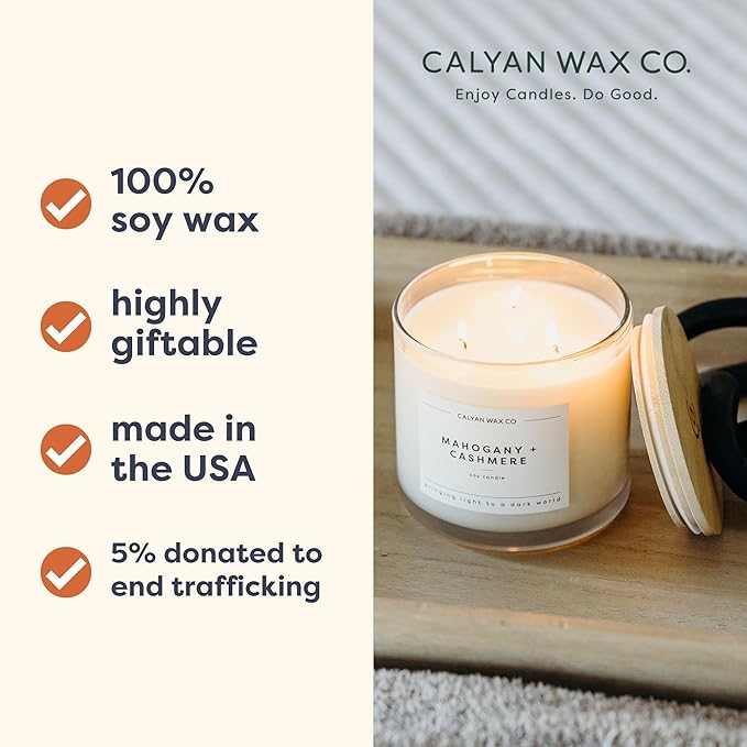 Calyan Wax Co. Cedar & Tobacco 3 Wick Scented Candle - 43 Hour Burn - Luxury 3 Wick Soy Candles - Non Toxic Soy Wax Candles - Long Lasting Large Glass Jar Candle for Home - 14.9oz