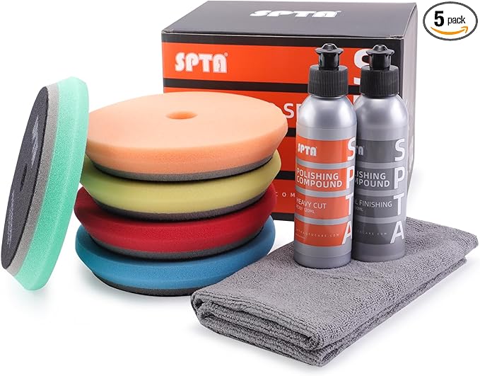SPTA HD Buffing Polishing Pads, 6 Inch Orbital Buffer Pads Hook and Loop Buffing Pads, Foam Polish Pad 5 Grits from Coarse to Fine for 6 Inch DA Rotary Polisher Compounding, Polishing and Waxing