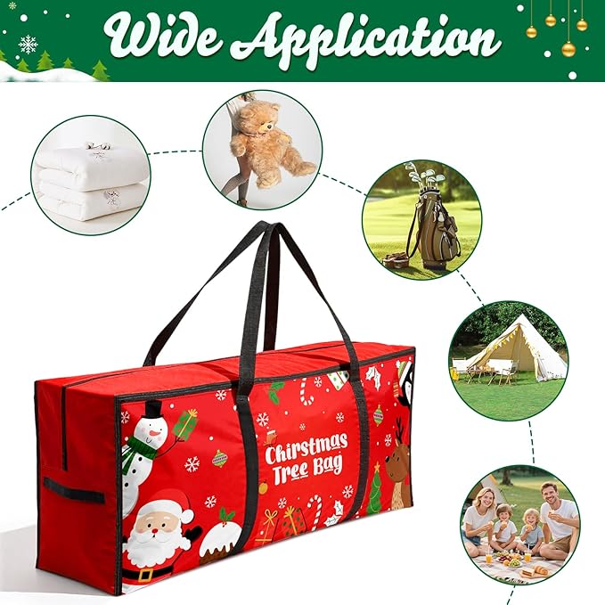 Christmas Tree Storage Bag, Fits Up 7.5 Ft Christmas Tree Durable 600D Oxford Holiday Storage Container with Wide Opening Dual Zippers (Snowman Penguin)