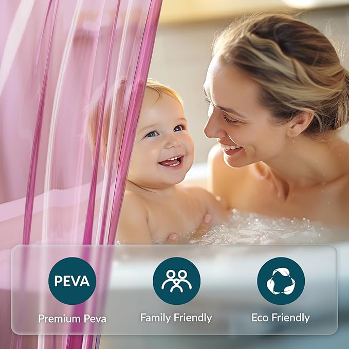 Titanker Shower Curtain Liner, Plastic Shower Liner PEVA 72 x 72 Lightweight Waterproof Shower Curtains for Bathroom with Magnets and Grommets, Clear Pink