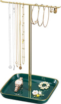 pickpiff Necklace Holder Stand with Ceramic Base: 12" Jewelry Tree Display Organizer for Necklaces, Bracelets, Rings, Earrings, Tall Gold and Green Stand for Women, Aesthetic Room Décor