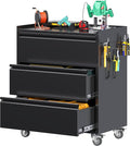 3 Drawers Garage Storage Cabinet with Wheels,35" H Metal Storage Cabinets for Garage, Home, Assembly Required,Black
