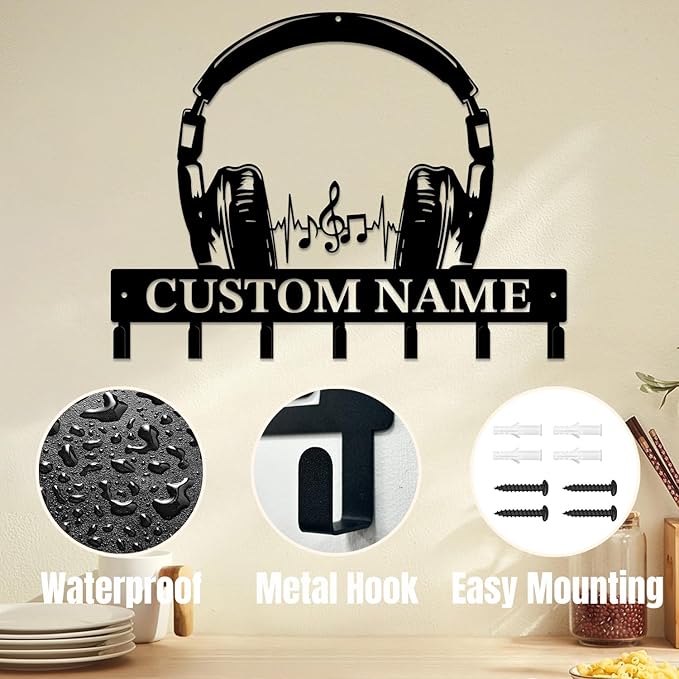 Personalized Custom Music Wall Hooks,Metal Music Room Art Clothes Hooks,Metal Music Wall Home Storage Decorative,For Front Door, Hallway, Kitchen, Bedroom,Keys,Hats (Style H)