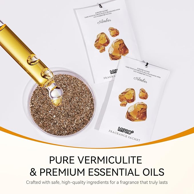 MYARO 12 Packs Amber Scented Sachets for Drawer and Closet, Long-Lasting Closet Sachet Bags Drawer deodorizers Fresh Scents, Home Fragrance for House