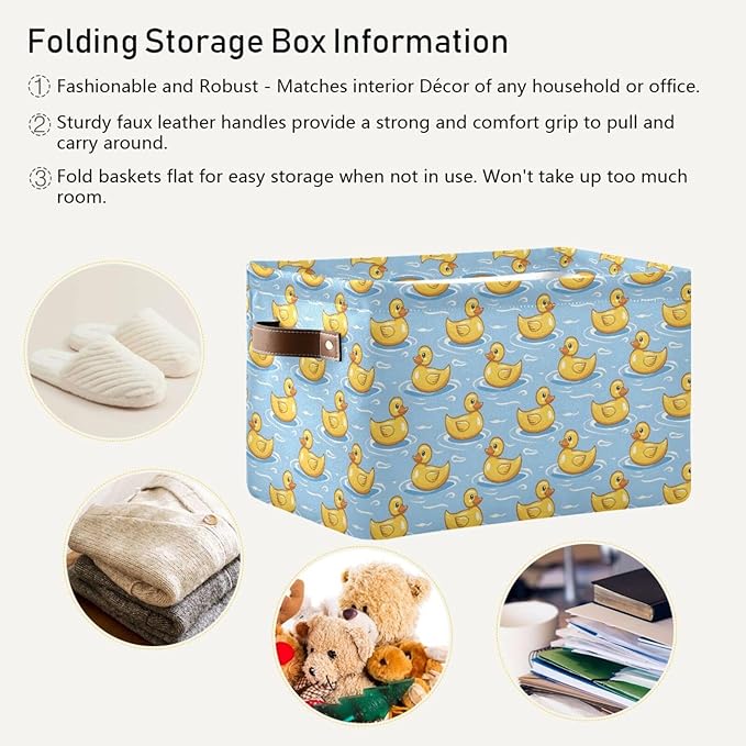 ALAZA Yellow Duck Wave Sea Foldable Storage Box Storage Basket Organizer Bins with Handles for Shelf Closet Living Room Bedroom Home Office 2 Pack