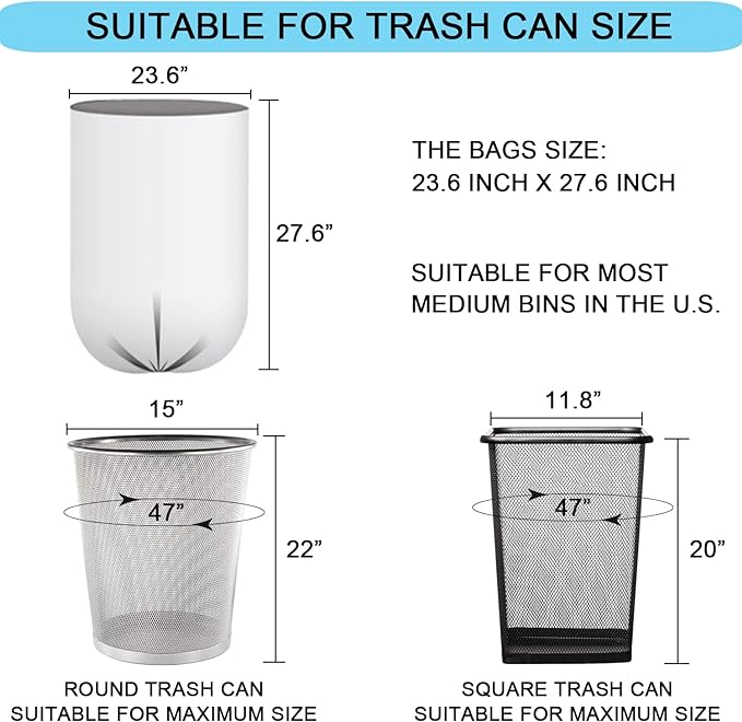 10 Gallon Trash Bags - 18 Micron Ultra Thick Strong Clear Medium Size Garbage Bin Liners for Office Kitchen, Fit 8-10 Gallon, 90 Count
