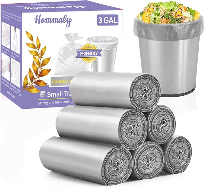 3 Gallon 180pcs Small Grey Trash Bags(Fit 2.6-3.2 Gal) Plastic Strong Grey Garbage Bags, Bathroom Trash Can Bin Liners, Waste Basket Liner, Fit 10-13 Liter, 2.5-2.6 Gallon,3.2Gallon(3-Grey180)