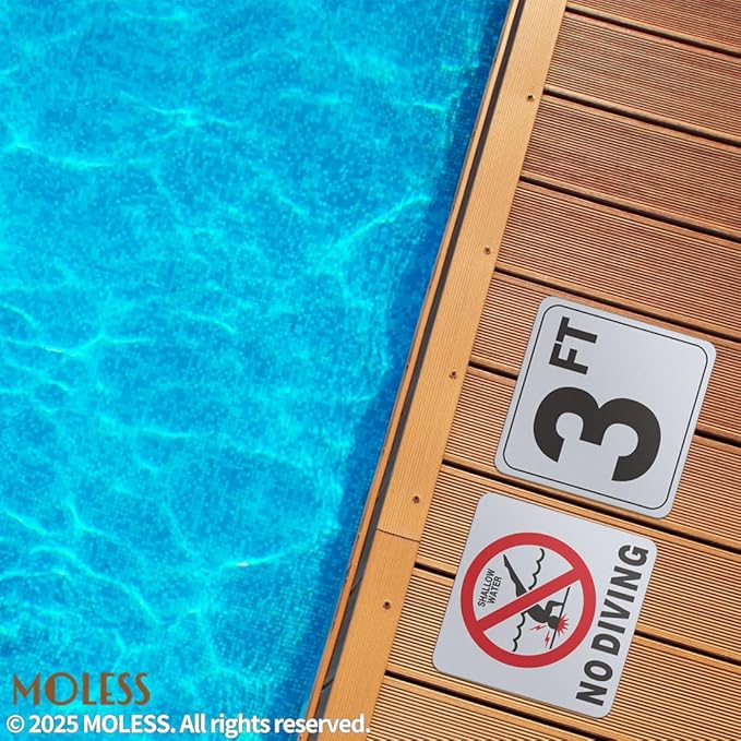 3FT Pool Depth Marker Stickers – 6x6″ Anti-Slip Vinyl Tile Stickers for Swimming Pool Safety Signs, Adhesive Pool Depth Markers for Decks, 3 FT (1 Pack)