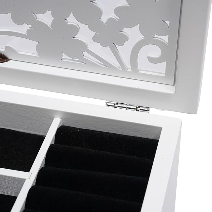 6-layer White Jewelry Box Organizer, Exquisitely Lucky Four Leaf Clover Wooden Jewelry Storage Organizer Great Ideal for Earring, Ring, Necklace, Bracelets,Christmas Gifts