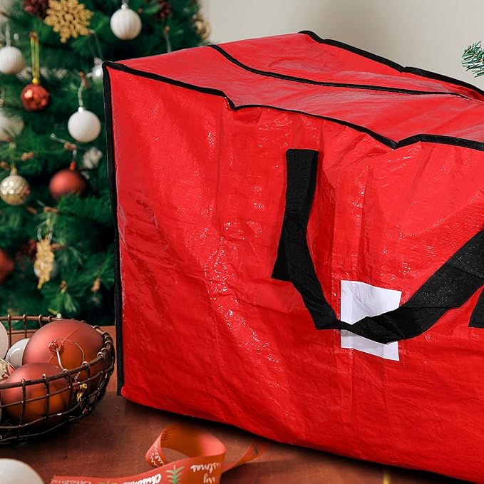 Amylove 4 Pcs Large Christmas Tree Storage Bags Heavy Duty Xmas Zippered Bags Bulk Waterproof Plastic Christmas Tree Container with Carry Handles(9 ft,Red)
