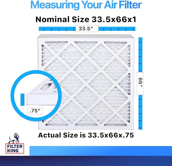 Filter King 33.5x66x1 Air Filter | 4-PACK | MERV 8 HVAC Pleated A/C Furnace Filters | MADE IN USA | Actual Size: 33.5 x 66 x .75"