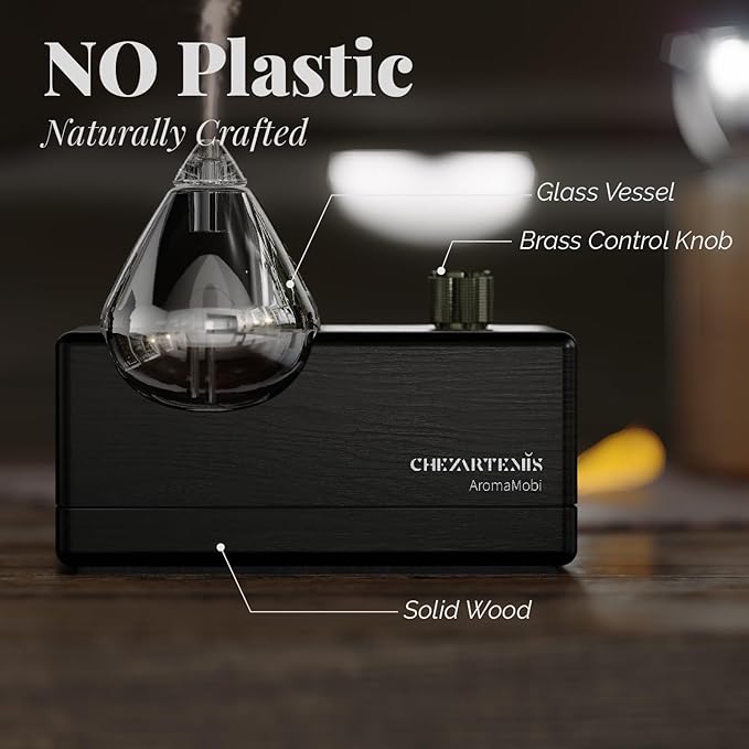 Black Obsidian Glass Essential Oil Diffuser with Handmade Wood Base for Aromatherapy, Retro Waterless Scent Diffuser for Essential Oils, Perfumes, Fragrance Oils, Portable Diffuser Machine, 2026 Model